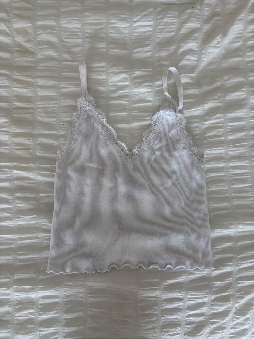 Streetwear Society White Lace-Trim Ribbed Camisole